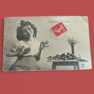 Postcard Grabbing A Treat Pretty Young French Girl Antique 1908 PH&C's Nancy